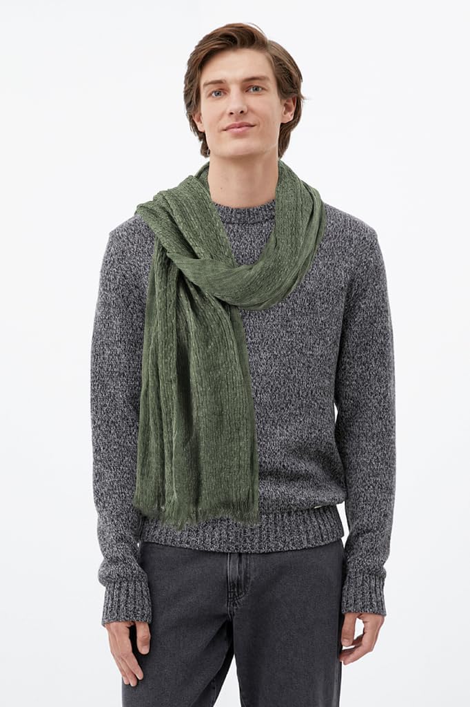 GERINLY Cotton-Linen Scarves Mens Stripe Crinkle Long Scarf Fashion Wrap Shawl for Travel - Image 2